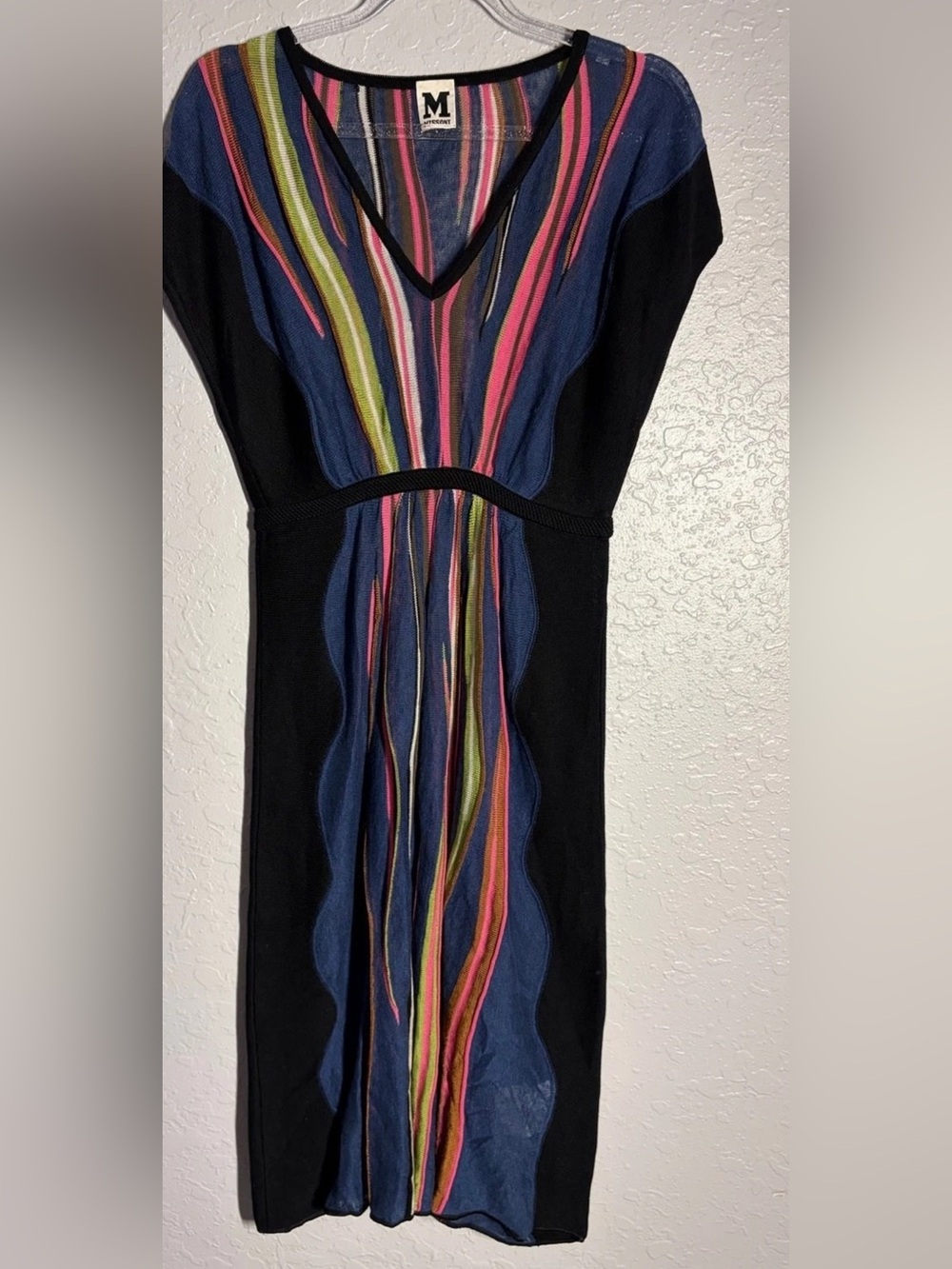 M Missoni Striped Knit V-Neck Midi Dress Size 2 Cotton Linen Colorblock
